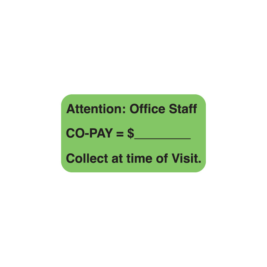 A1024 ATTENTION: OFFICE STAFF- Fluorescent Green 1-1/2" X 7/8" (Roll of 250)