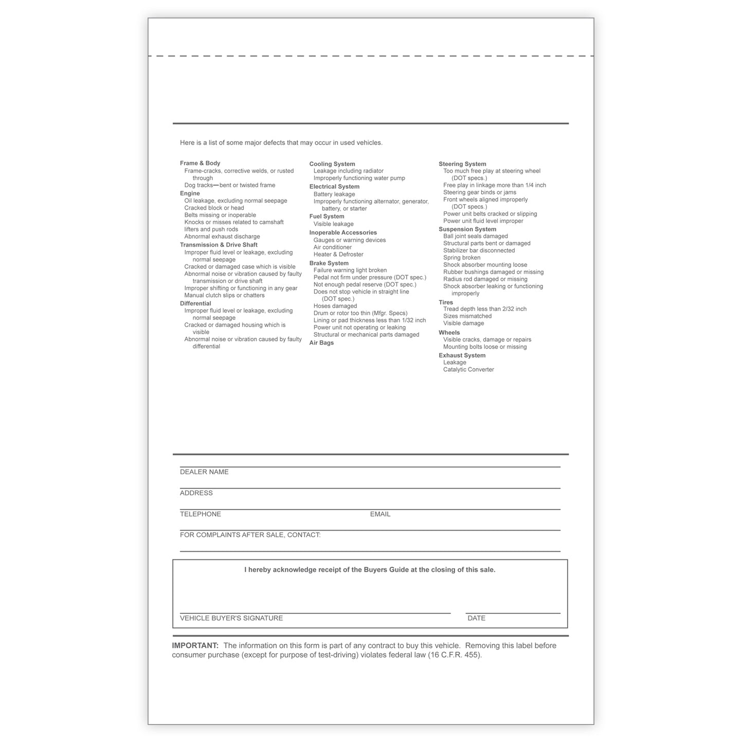 2-Part Adhesive Tape Car Dealer Buyers Guides - Implied (Package of 100)