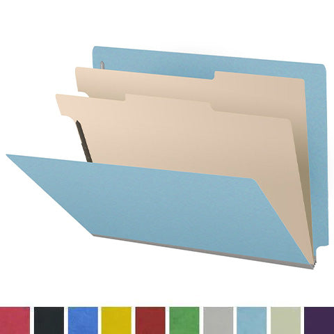 25 Pt. Pressboard Classification Folders, Full Cut End Tab, Letter Size, 2 Dividers (Box of 10)