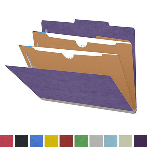 25 Pt. Pressboard Classification Folders, 2/5 Cut ROC Top Tab, Letter Size, 2 Pocket Dividers (Box of 10)