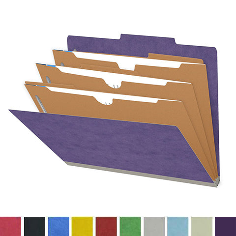 25 Pt. Pressboard Classification Folders, 2/5 Cut ROC Top Tab, Letter Size, 3 Pocket Dividers (Box of 10)