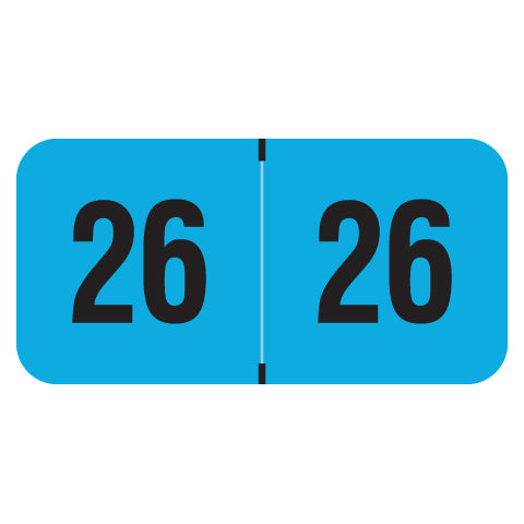 PMA Fluorescent Blue Year 26 Labels, 3/4" X 1-1/2" Laminated- Roll of 500
