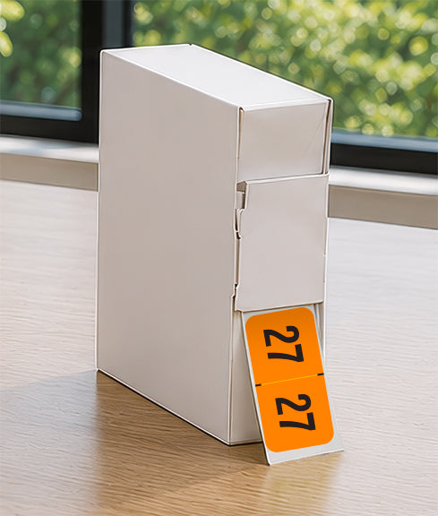 PMA Fluorescent Orange Year 27 Labels, 3/4" X 1-1/2" Laminated- Roll of 500