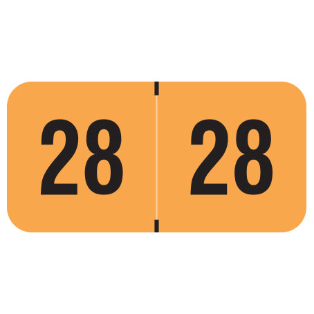 PMA Fluorescent Orange Year 28 Labels, 3/4" X 1-1/2" Laminated- Roll of 500