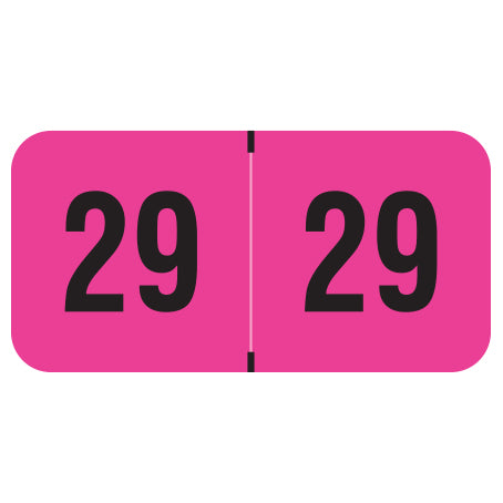 PMA Fluorescent Pink Year 29 Labels, 3/4" X 1-1/2" Laminated- Roll of 500