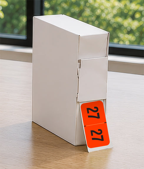 PMA Fluorescent Red Year 27 Labels, 3/4" X 1-1/2" Laminated- Roll of 500