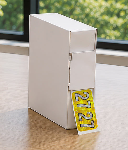 PMA Yellow Holographic Year 27 Labels, 3/4" x 1-1/2" Laminated- Roll of 500