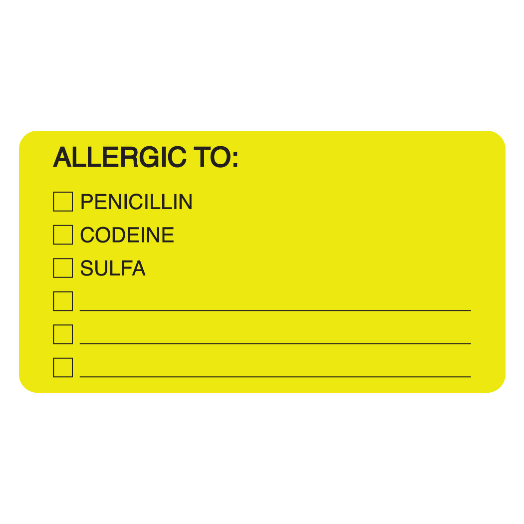 MAP1550 ALLERGIC TO:- Fluorescent Chartreuse 3-1/4" X 1-3/4" (Roll of 250)