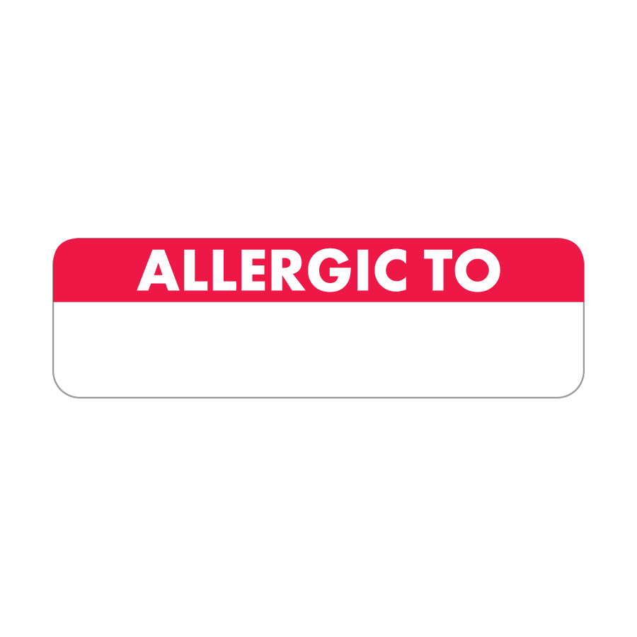 MAP498 ALLERGIC TO- Red/White 2 1/2" X 3/4" (Roll of 300)