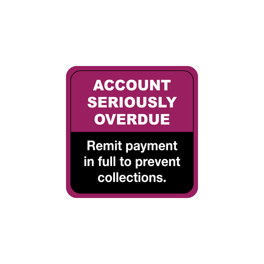 MAP6030 ACCOUNT SERIOUSLY OVERDUE- Purple/Black/White 1-1/2" X 1-1/2" (Roll of 250)