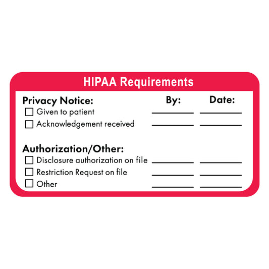 MAP7130 HIPAA REQUIREMENTS- Red/White 4" X 2-1/2" (Roll of 250)