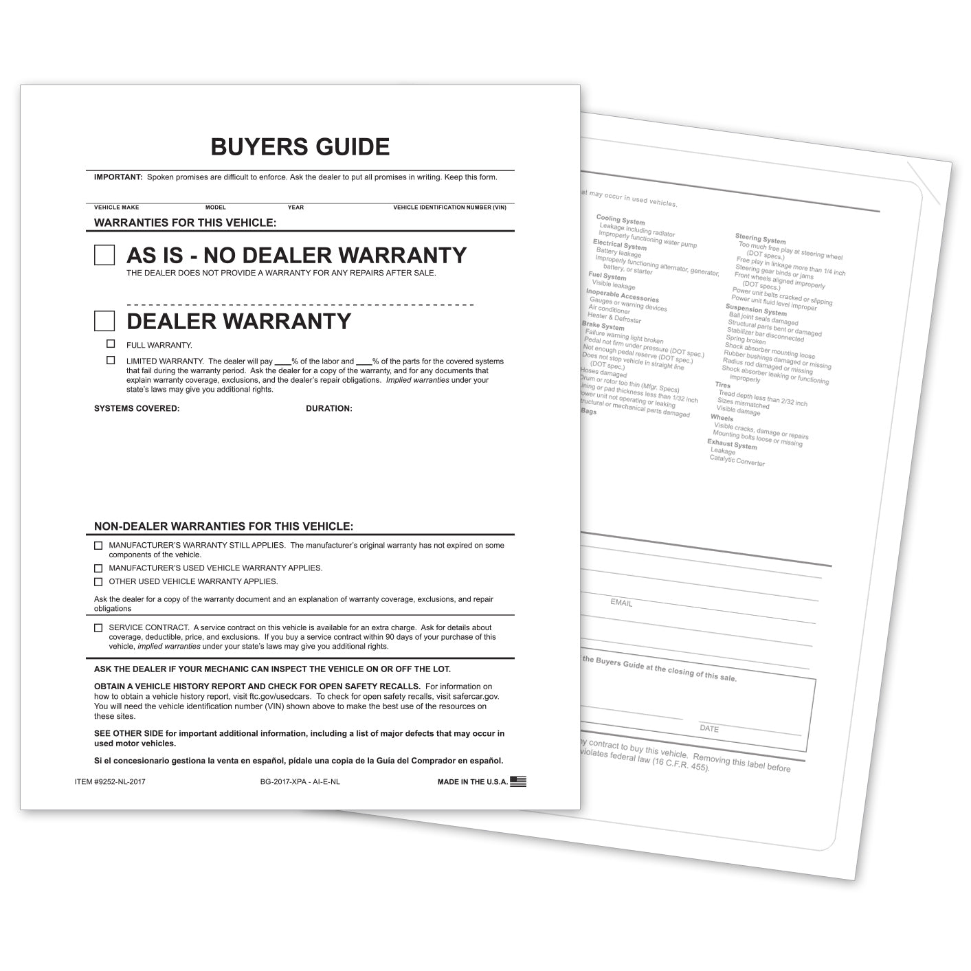 Outdoor Application Car Dealer Buyers Guide Laser Window Stickers - As Is No Lines (Package of 100)