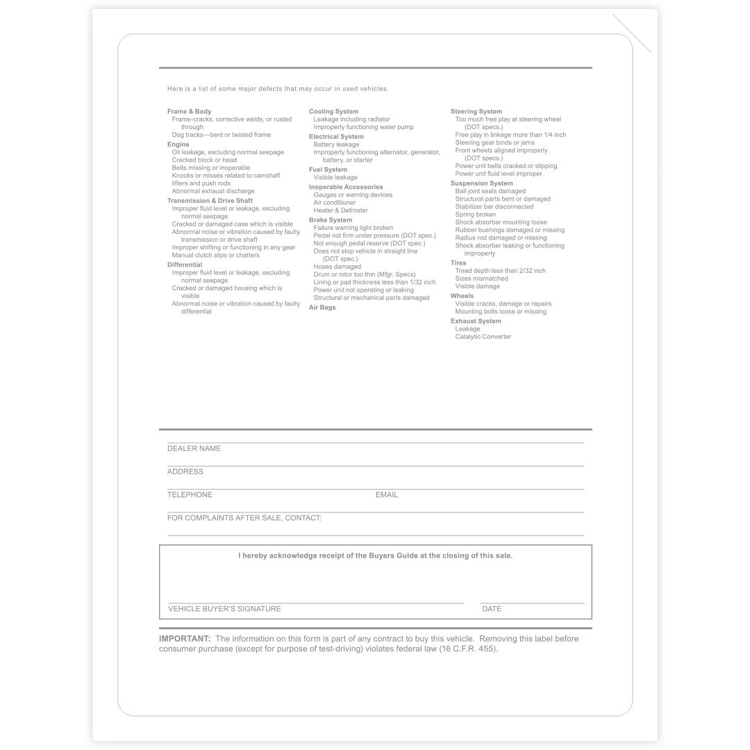 Outdoor Application Car Dealership Buyers Guide Laser Window Stickers - Blank (Package of 100)
