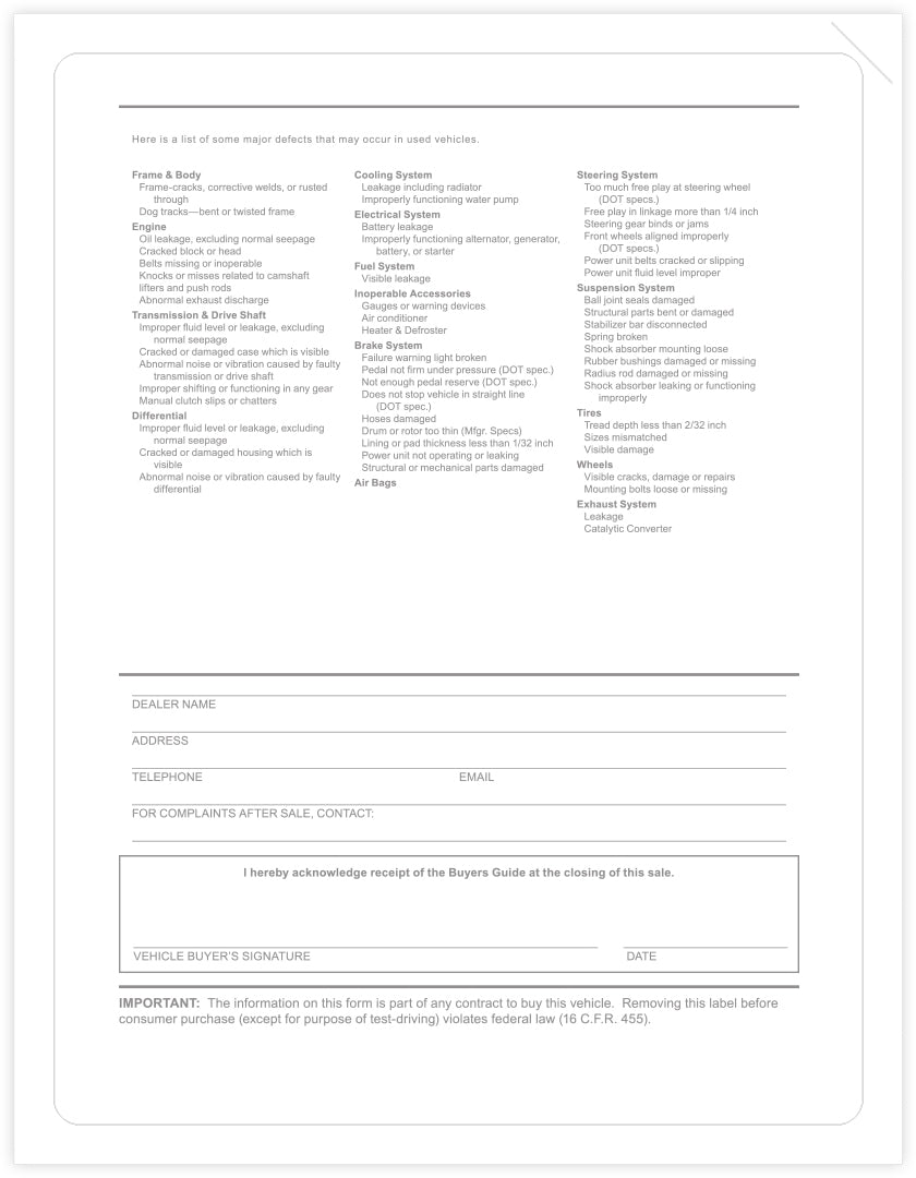 Outdoor Application Car Dealer Buyers Guide Laser Window Stickers - As Is No Lines (Package of 100)