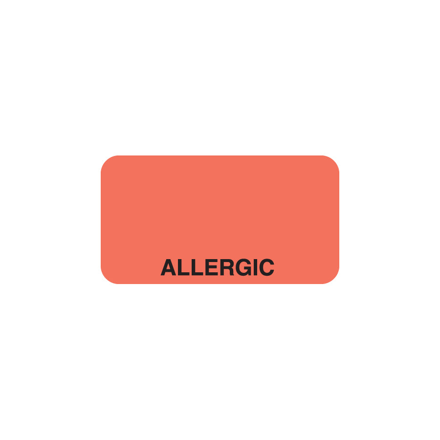 UL019 ALLERGIC- Fluorescent Red 1-5/8" X 7/8" (Roll of 500)