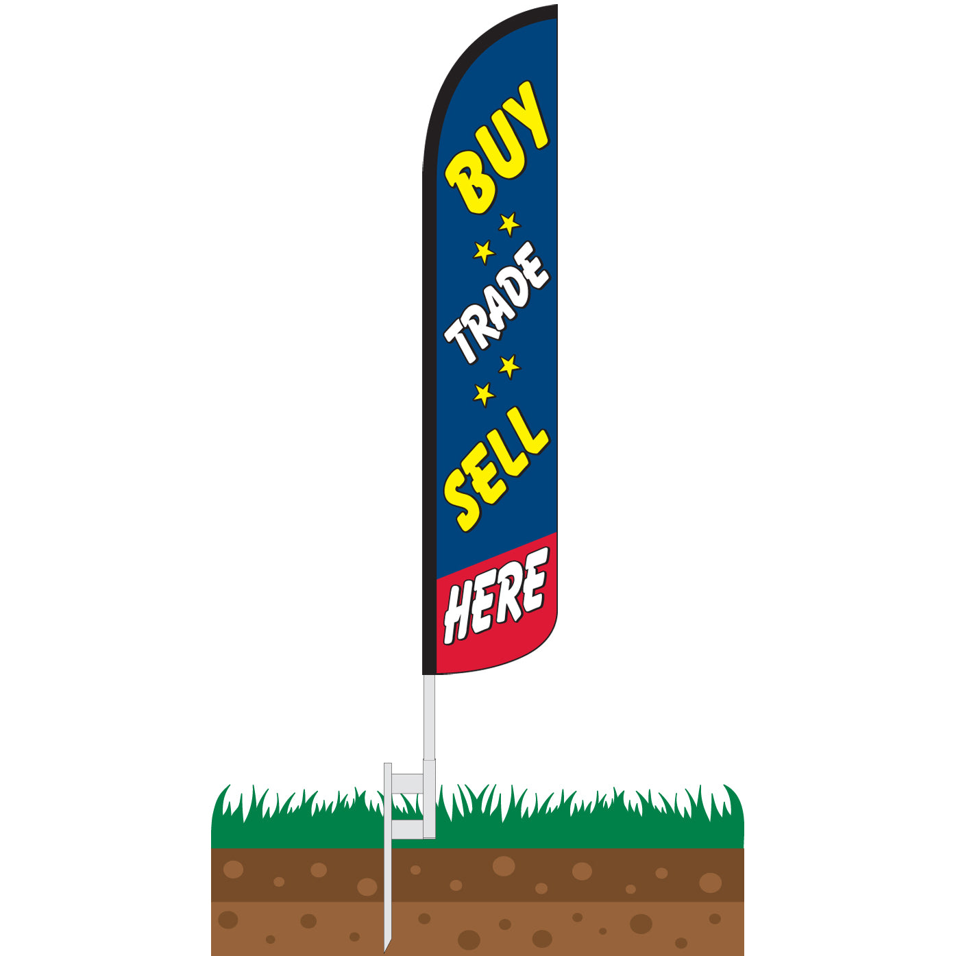 Buy, Trade, Sell Here Wind-Free Feather Flag