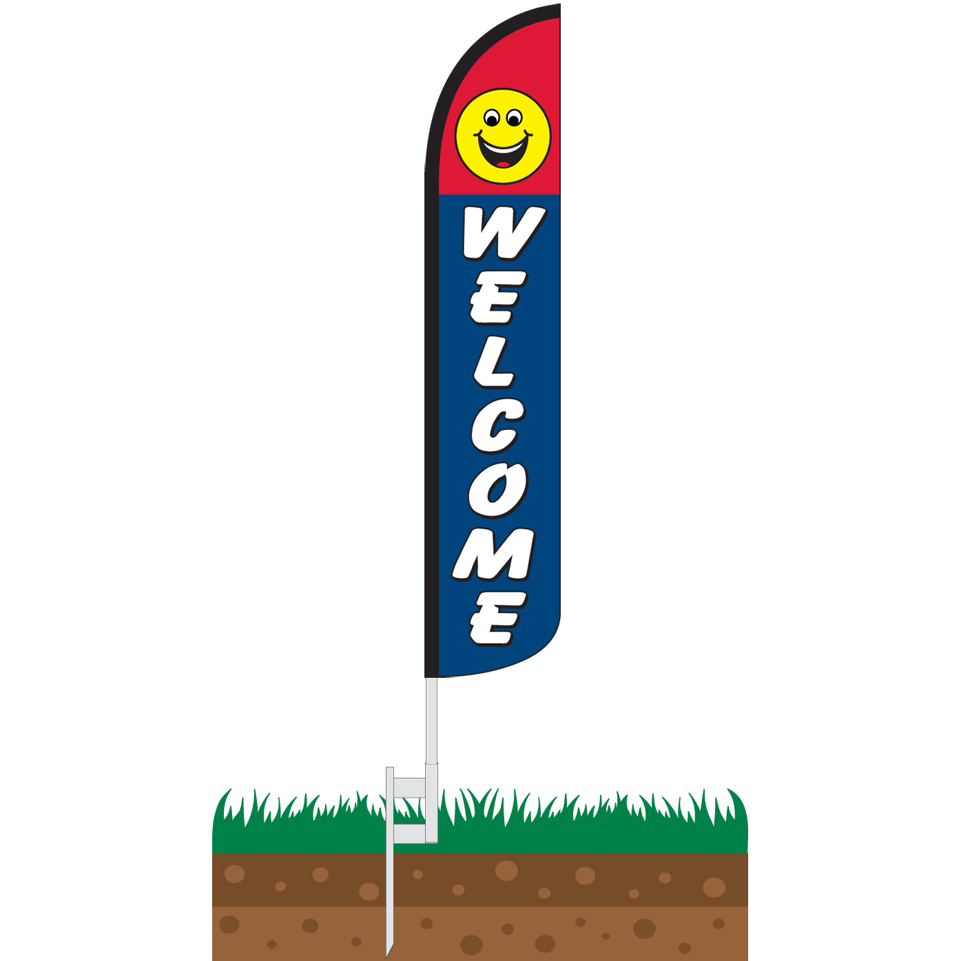 Welcome Smiley Face Wind-Free Feather Flag