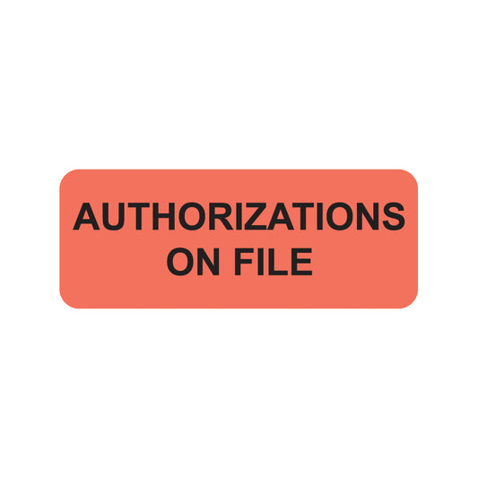 A1004 AUTHORIZATIONS ON FILE-Fluorescent Red 2-1/4" X 7/8" (Roll of 420)