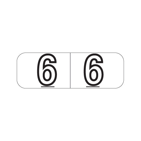 Barkley NBWM White Numeric "6" Labels 1/2" X 1-1/2" Laminated- Roll of 500