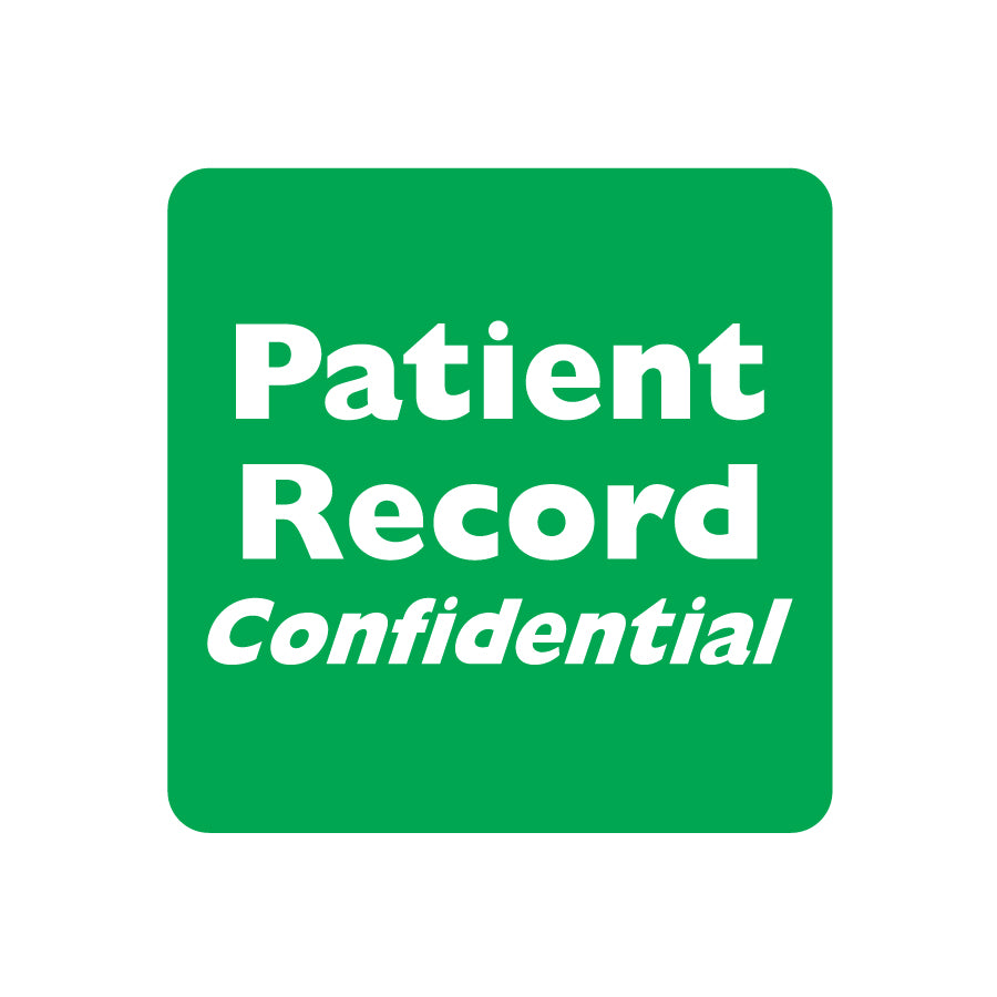 MAP255 PATIENT RECORD CONFIDENTIAL- Green 2" X 2"- Roll of 500