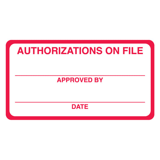 MAP6880 AUTHORIZATIONS ON FILE- Red/White  3-1/4" X 1-3/4" (Roll of 250)