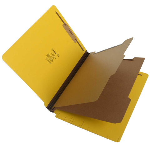 SJ Paper S61436 25 Pt Pressboard Classification Folders, Full Cut End Tab, Legal Size, 2 Dividers, Yellow (Box of 15) - Nationwide Filing Supplies
