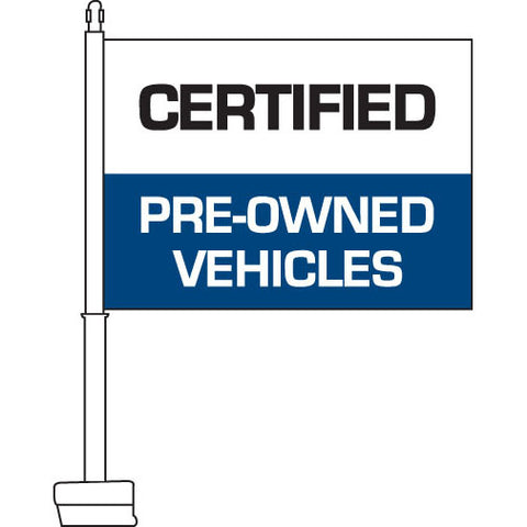 Certified Pre-Owned Vehicles (Blue & White) Car Flag, 11" x 15"