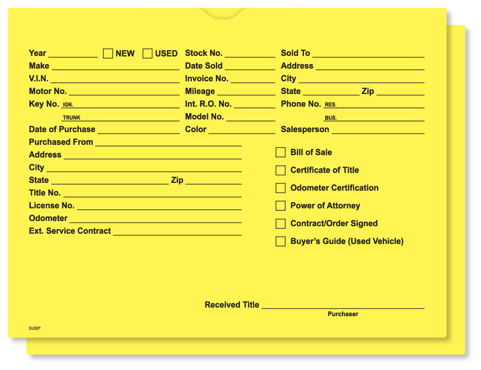 Printed Vehicle Deal Jackets , 9" x 12" (Box of 100)