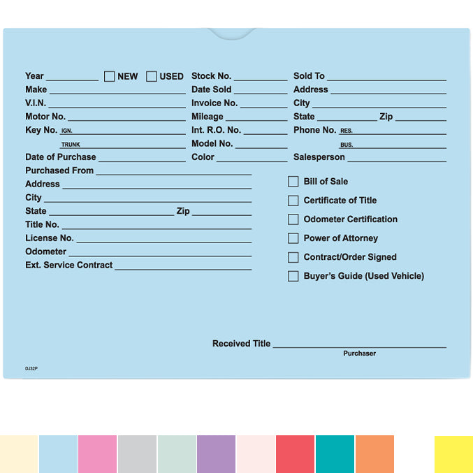 Printed Vehicle Deal Jackets , 9" x 12" (Box of 100)