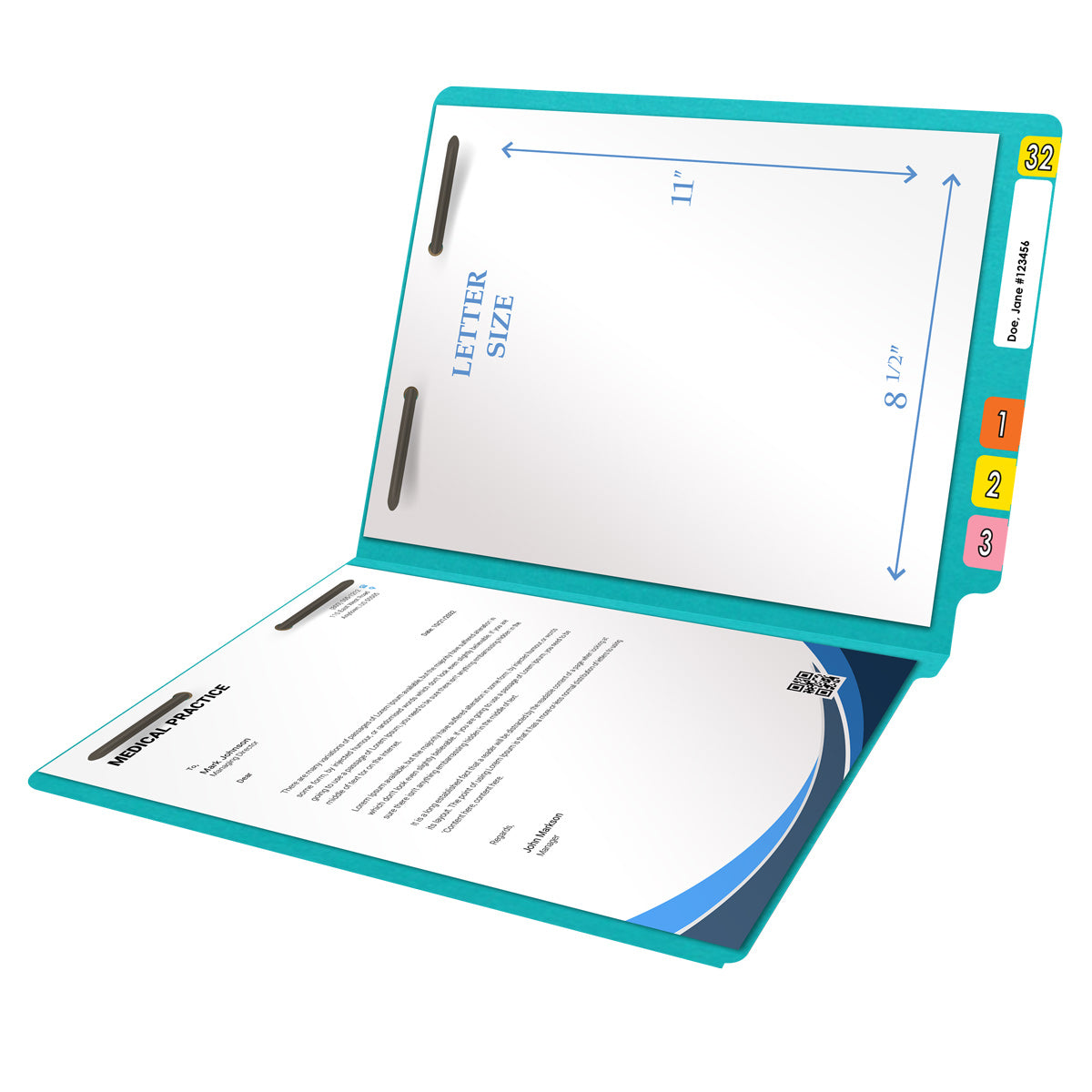 20 pt Super Heavy Duty Color Folders, Full Cut End Tab, Letter Size, Fastener in Pos #1 & #3 (Box of 40)
