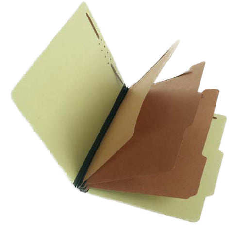 SJ Paper S61851 25 Pt Pressboard Classification Folders, 2/5 Cut ROC Top Tab, Legal Size, 3 Dividers, Peridot Green (Box of 10) - Nationwide Filing Supplies