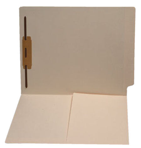 11 pt Manila Folders, Full Cut End Tab, Letter Size, 1/2 Pocket Inside Front, Fastener Pos #1 (Box of 50) - Nationwide Filing Supplies