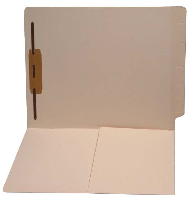 14 pt Manila Folders, Full Cut End Tab, Letter Size, 1/2 Pocket Inside Front, Fastener Pos #1 (Box of 50) - Nationwide Filing Supplies