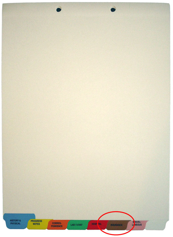 Individual Chart Divider Tabs, Insurance, Brown, Bottom Tab, 1/8th Cut, Pos. #6 (Pack of 25)