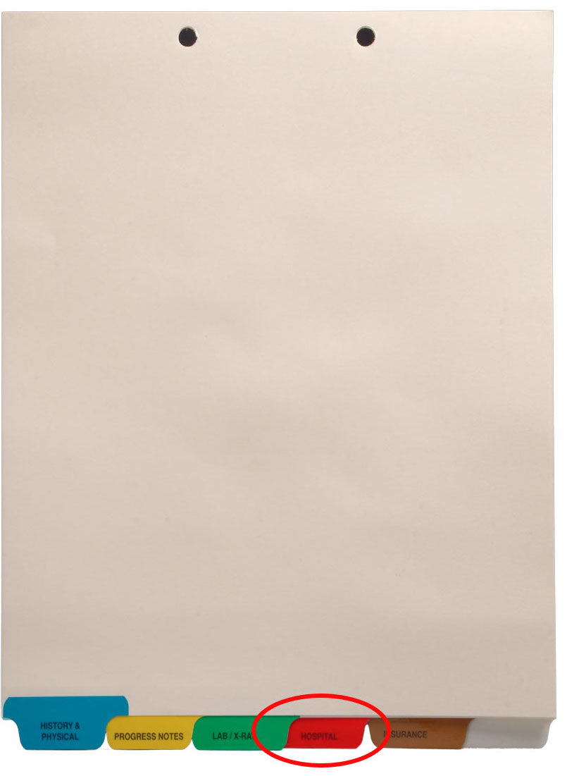 Individual Chart Divider Tabs, Hospital, Red, Bottom Tab, 1/6th Cut, Pos. #4 (Pack of 25)