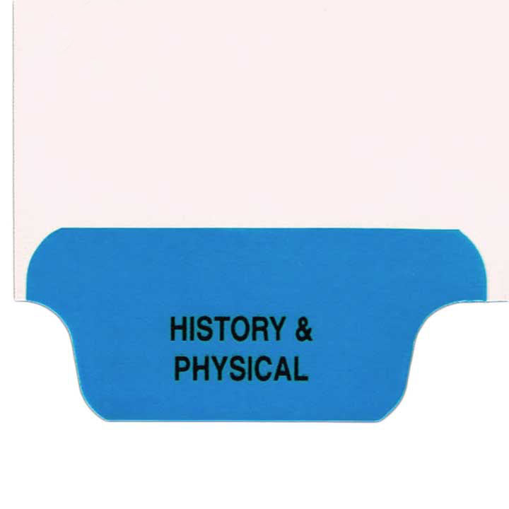 Individual Chart Divider Tabs, History & Physical, Blue, Bottom Tab, 1/6th Cut, Pos. #1 (Pack of 25)