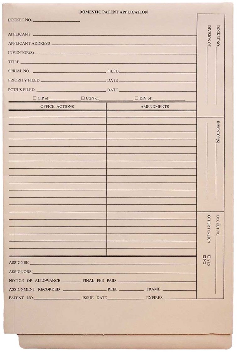 Patent and Trademark Folder, End Tab for Shelf Filing, Manila - "DOMESTIC PATENT APPLICATION" (Box of 25) - Nationwide Filing Supplies
