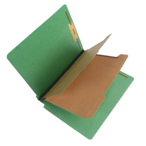 SJ Paper S61431 25 Pt Pressboard Classification Folders, Full Cut End Tab, Legal Size, 2 Dividers, Moss Green (Box of 15) - Nationwide Filing Supplies