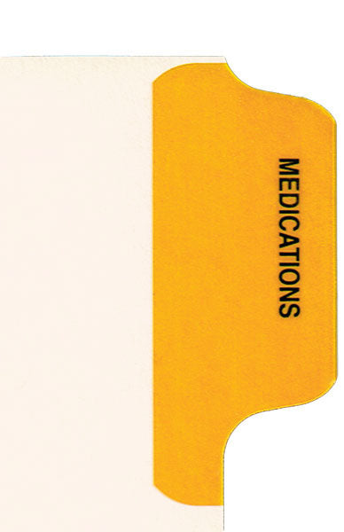 Individual Chart Divider Tabs, Medications (Amber), Side Tab 1/8th Cut, Pos #1 (Pack of 50)