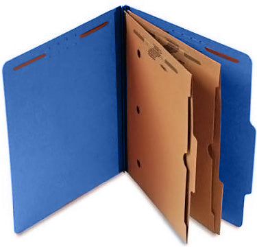 S60443 25 Pt. Pressboard Classification Folders, 2/5 Cut ROC Top Tab, Letter Size, 2 Pocket Dividers, Royal Blue (Box of 15)