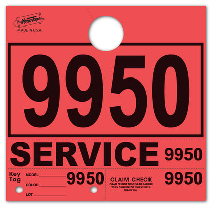 Colored 4-Part Service Dispatch Numbered Hang Tags (Package of 1000)
