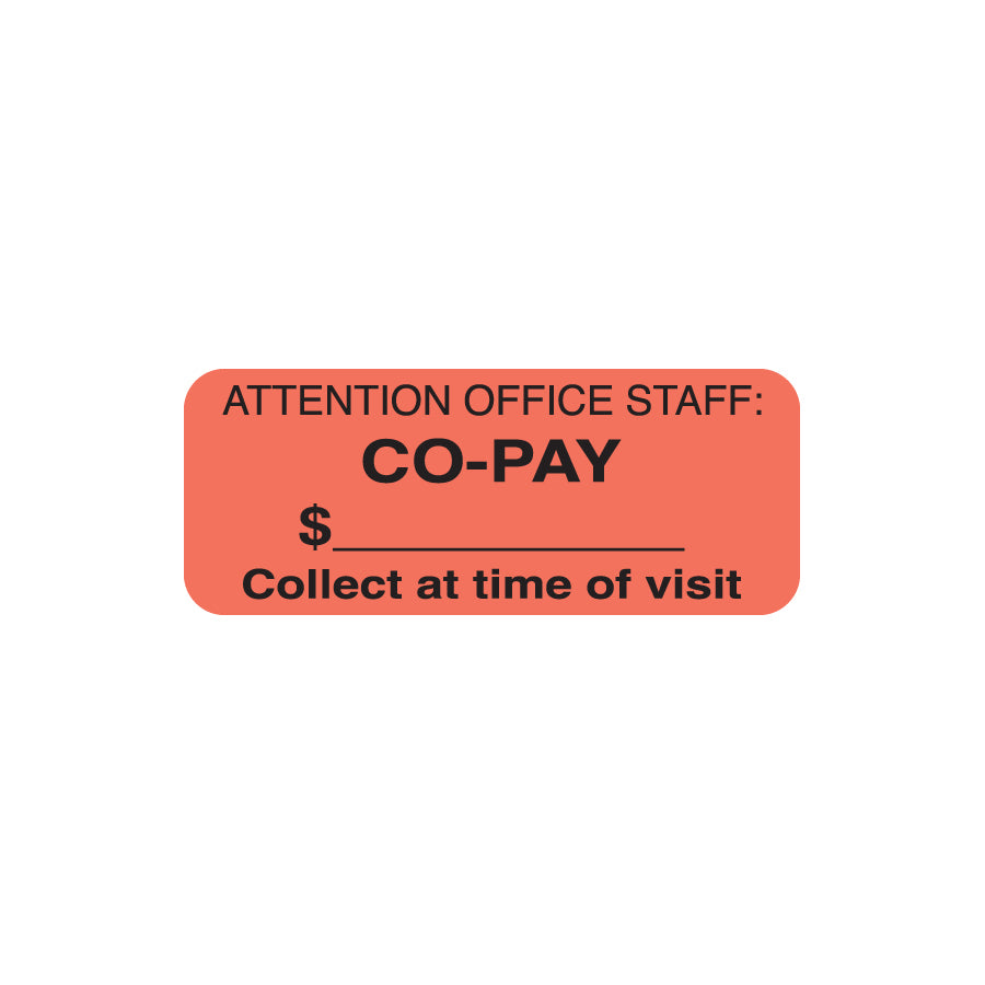 A1025 CO-PAY- Fluorescent Red 1-7/8" X 3/4" (Roll of 500)