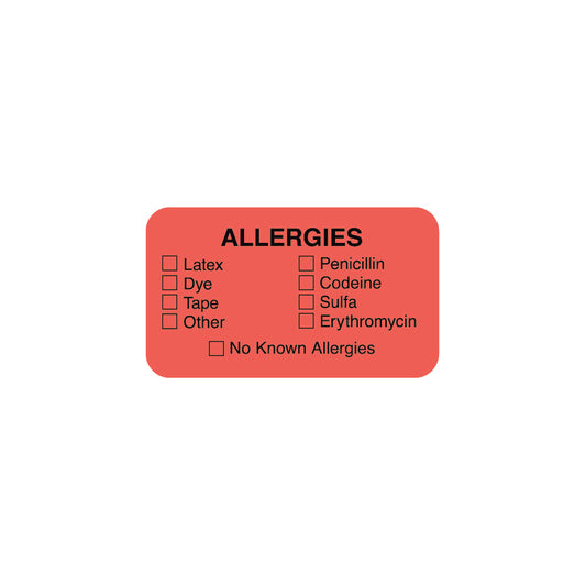 ARD1323 ALLERGIES- Fluorescent Red 1-1/2" X 7/8" (Roll of 250)