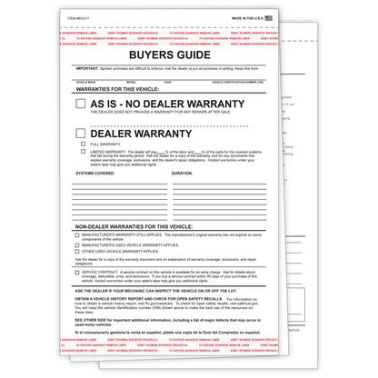2-Part Adhesive Tape Car Dealership Buyers Guides - As Is (Package of 100)