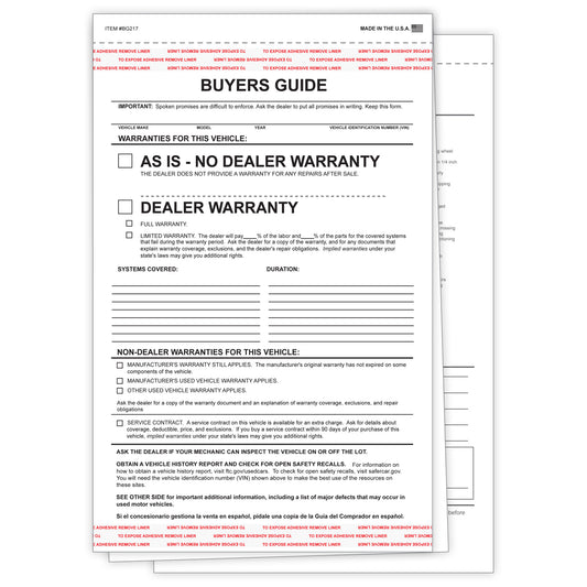 2-Part Adhesive Tape Car Dealership Buyers Guides - As Is (Package of 100)