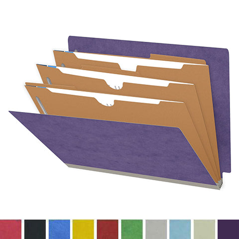 25 Pt. Pressboard Classification Folders, Full Cut End Tab, Letter Size, 3 Pocket Dividers (Box of 10)