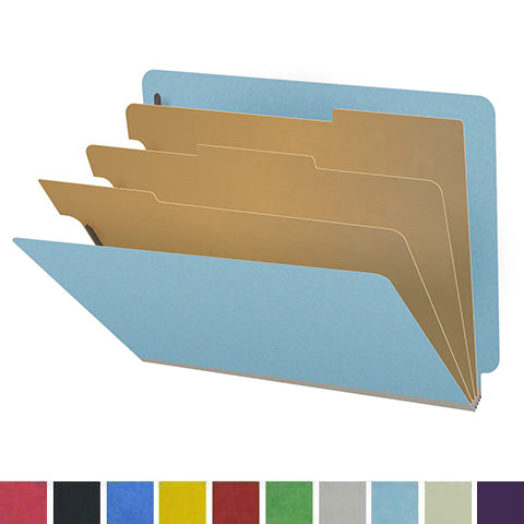 25 Pt. Pressboard Classification Folders, Full Cut End Tab, Letter Size, 3 Dividers (Box of 10)