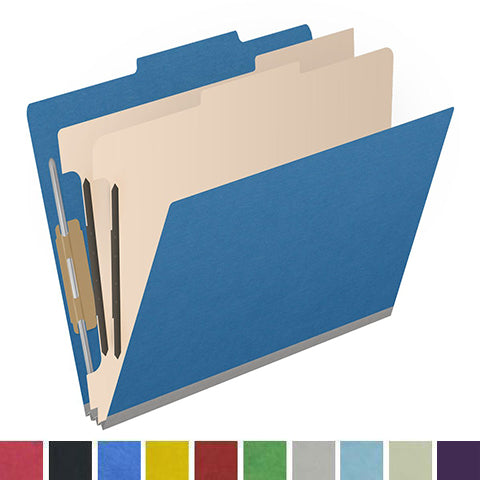 25 Pt. Pressboard Classification Folders, 2/5 Cut ROC Top Tab, Letter Size, 2 Dividers (Box of 10)