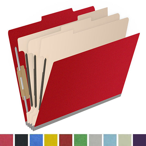 25 Pt. Pressboard Classification Folders, 2/5 Cut ROC Top Tab, Letter Size, 3 Dividers (Box of 10)