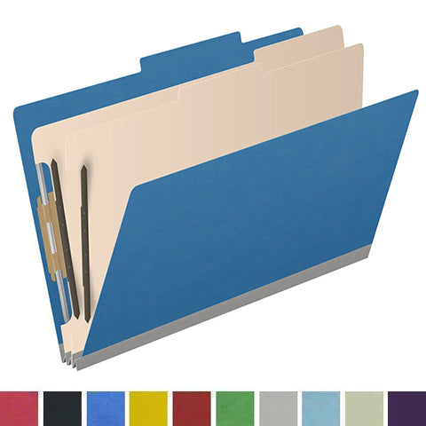 25 Pt. Pressboard Classification Folders, 2/5 Cut ROC Top Tab, Legal Size, 2 Dividers (Box of 10)